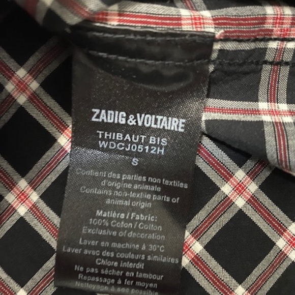 Zadig & Voltaire Thibault Plaid Cotton Shirt Size S NWT - Picture 9 of 10